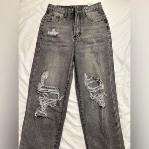 SHEIN ICON XS Ripped Detail Straight Leg Jeans